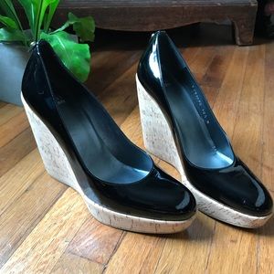 Stuart Weitzman Black Corkswoon Wedge Heels